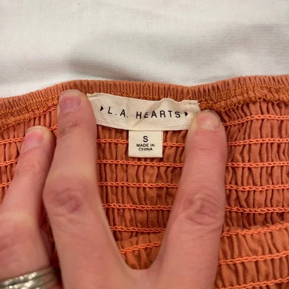 LA Hearts Smocked Square Neck Peplum Top Orange S Shirred Cotton boho cottage - Picture 2 of 7